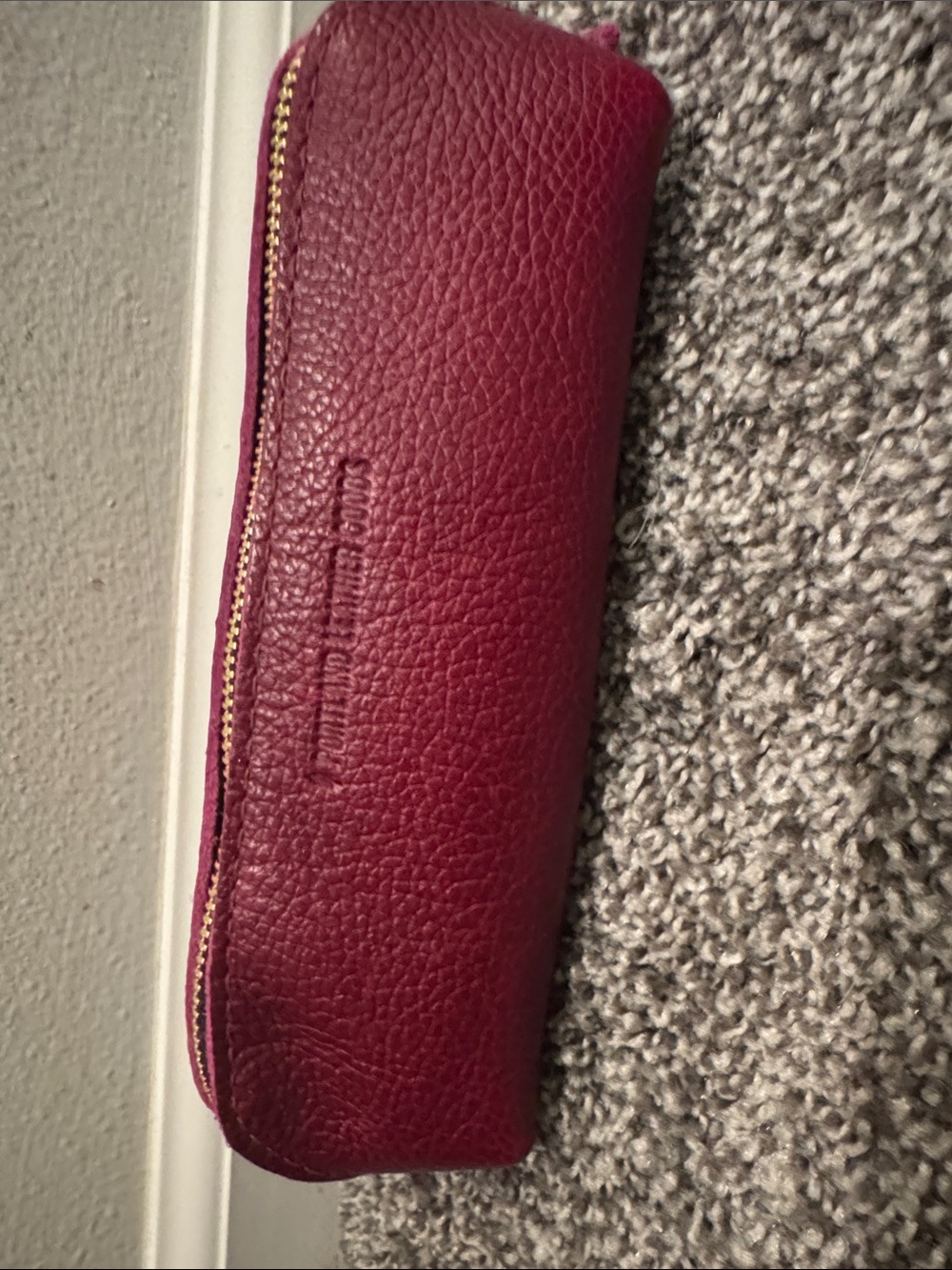 Pebbled Leather Zip Cosmetic Pouch - Wine